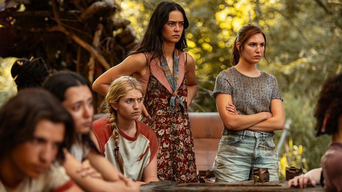 Kevin Alves, Anisa Harris, Jenna Burgess, Courtney Eaton, and Sophie Nélisse, Yellowjackets